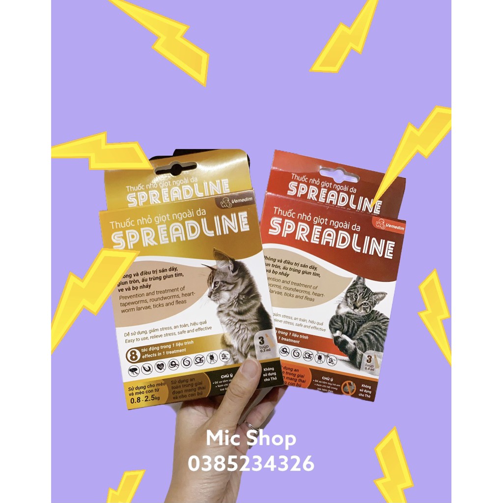 Nhỏ gáy phòng rận, ve, giun tròn, sán dây, ghẻ tai cho mèo SPREADLINE (SỬ DỤNG ĐƯỢC CHO MÈO CON VÀ MẸ ĐANG MANG THAI)