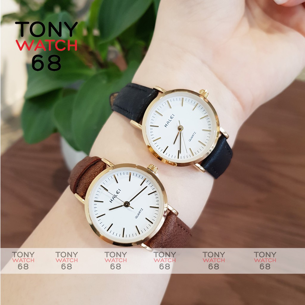 Đồng hồ nam Halei dây đen da mặt số vạch chính hãng Tony Watch 68 | BigBuy360 - bigbuy360.vn