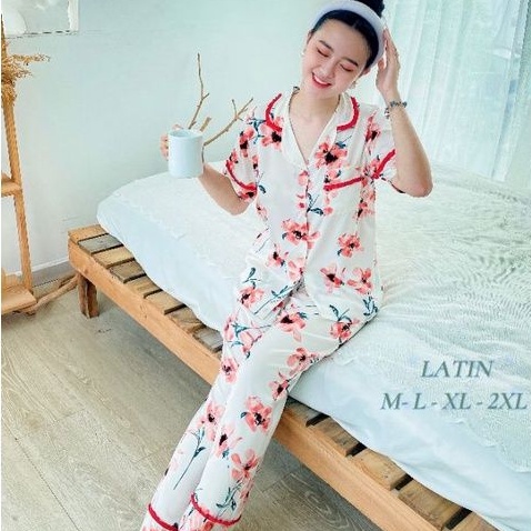 Bộ Pijama Lụa Cộc Tay Chất Latin Cao Cấp Hàng Có SizeGiảm 10K Đơn 200K