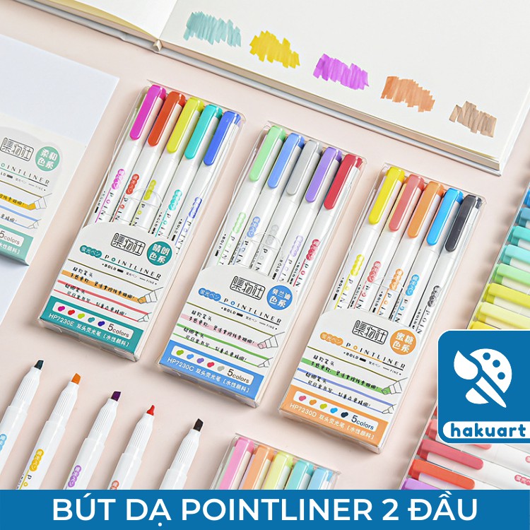 Bút Dạ POINTLINER 2 Đầu ghi chú, đánh dấu, trang trí sổ tay - Họa Cụ Hakuart