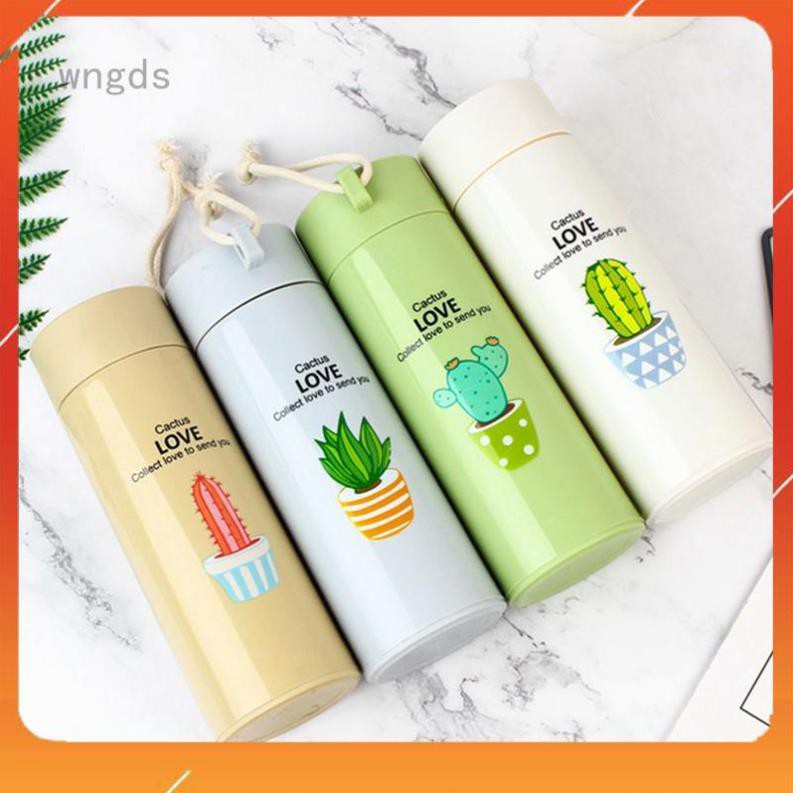 Bình đựng nước lõi thủy tinh họa tiết xương rồng dung tích 450ml. | BigBuy360 - bigbuy360.vn