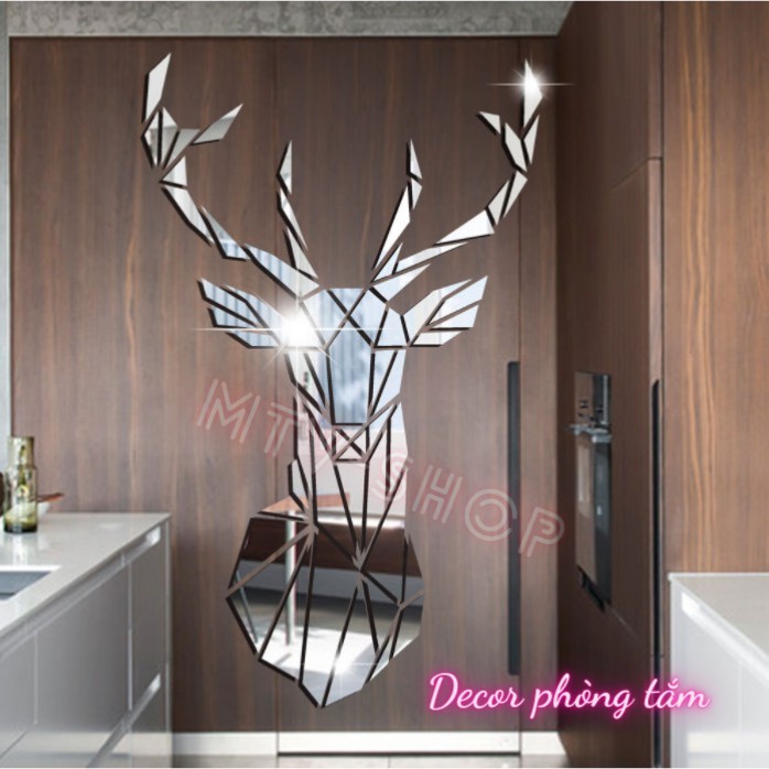 Gương Dán Tường 3D | HOT TREND | Hình Đầu Hươu Làm Bằng Acrylic DECOR Phòng Ngủ, Gương Trang Trí Nội Thất