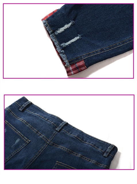 Quần jean baggy màu xanh đậm lai lật caro big size 3Xl 75-80kg