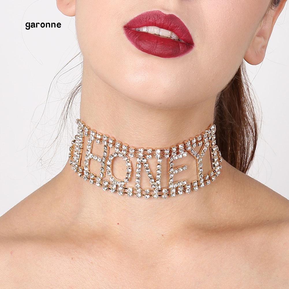 Vòng choker bản rộng tạo hình chữ Honey đính đá thời trang cho nữ