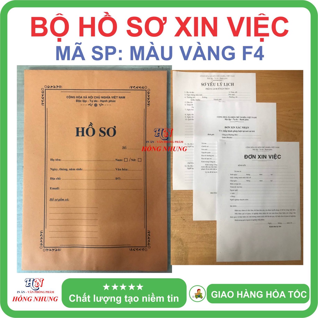 SÉT 5 Bộ Hồ Sơ Xin Việc Đầy Đủ, Khổ A4/F4, Màu Vàng, Trắng, Đủ Màu Giúp Lưu Trữ Hồ Sơ Của Bạn Khi Đi Xin Việc