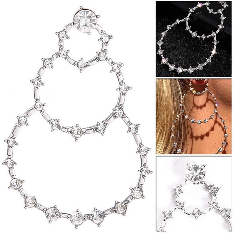 Hoa tai dài dáng tròn đính đá phong cách Punk cho nữ