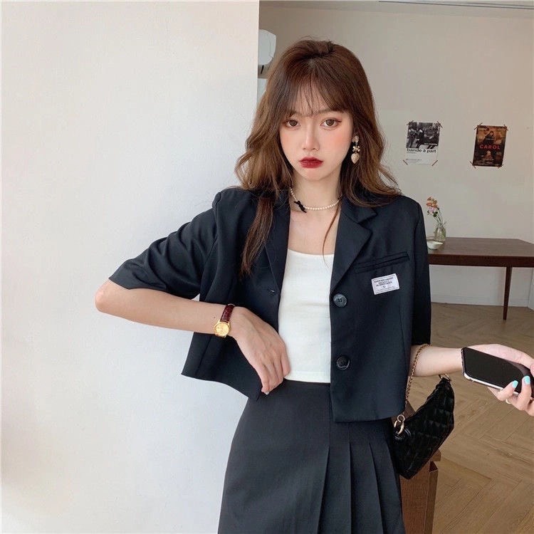 Áo Blazer Nữ Tay Ngắn Kiểu Dáng Ngắn Croptop Áo Vest Croptop Hàn quốc BL02 | BigBuy360 - bigbuy360.vn