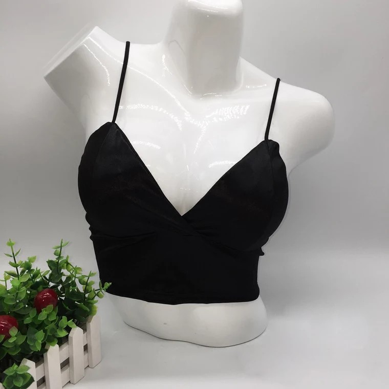 Áo Bra croptop satin cài khuy bản to_ NuciFera