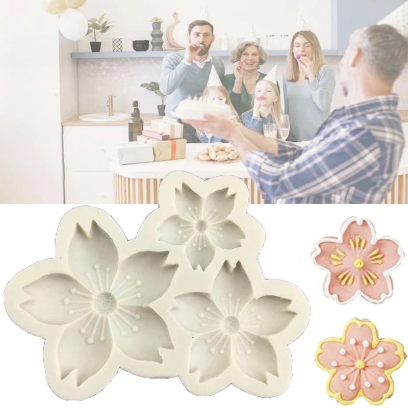 1 Khuôn Silicone Hình Hoa Anh Đào / Rùa Chịu Nhiệt Cao Làm Bánh