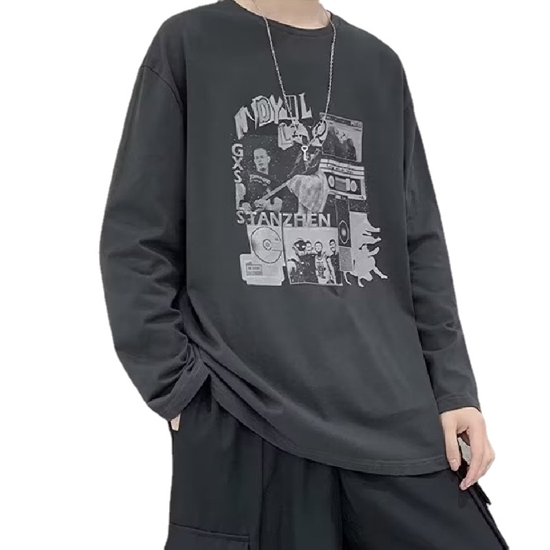 Áo Thun Tay Dài Cổ Tròn Dáng Rộng In Chữ Cỡ Lớn Thoải Mái Phong Cách Hàn Quốc Thời Trang Cho Nam M-5XL