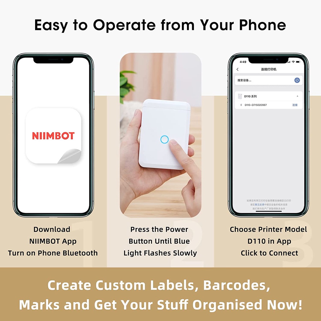 Máy in nhãn NIIMBOT D110 kết nối bluetooth không dây dễ sử dụng thích hợp cho Android iPhone