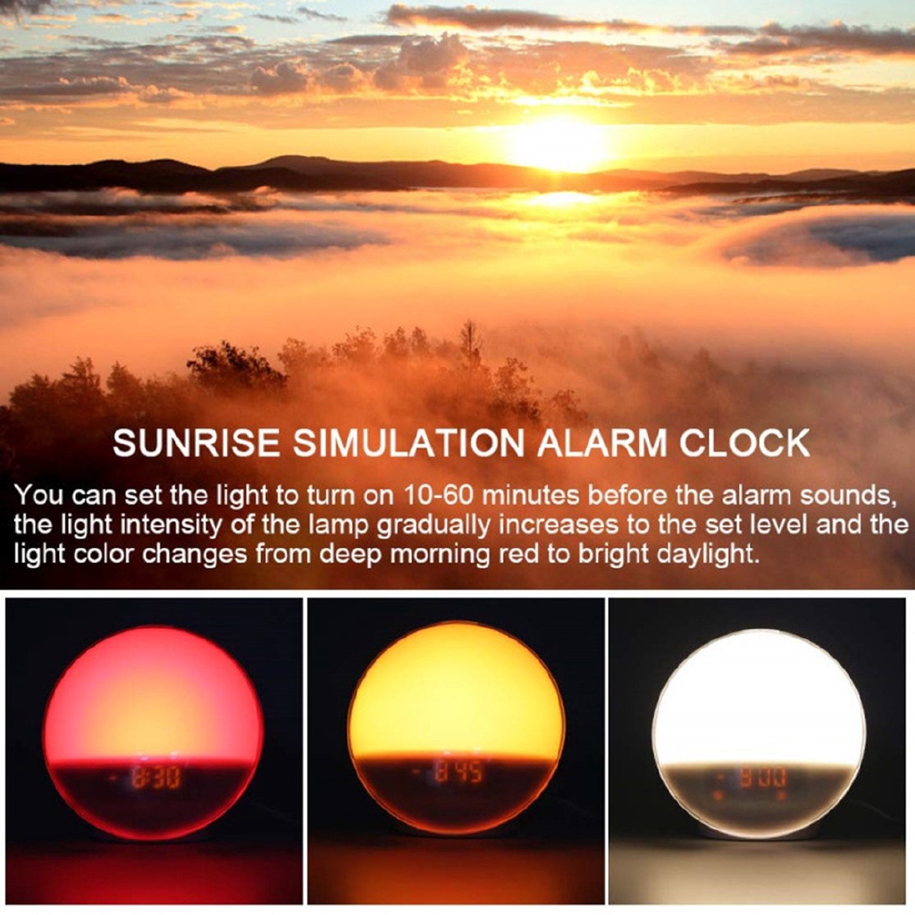 Đèn❤LED Electronic Alarm Clock Nature Wake-Up Sleep Music Colorful Night Light