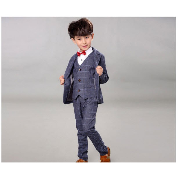 Freeship 99k TQ_Bộ Vest bé trai cao cấp 4 mãnh caro size lớn