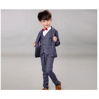 Freeship 99k TQ_Bộ Vest bé trai cao cấp 4 mãnh caro size lớn