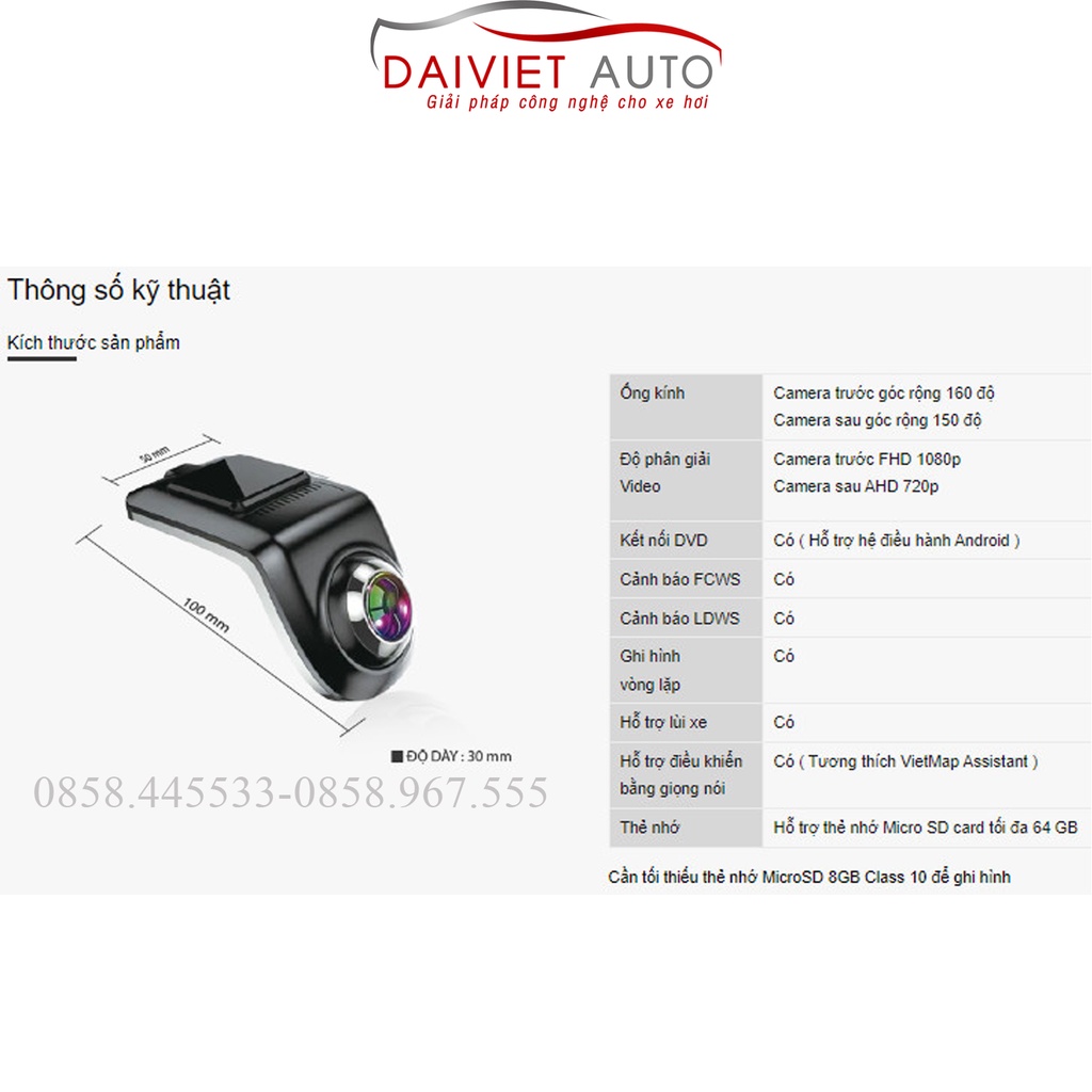 Cam Hành Trình Chính Hãng VIETMAP V5 - Ghi Hình Trước Sau Kết Nối Màn Android | Đại Việt Auto
