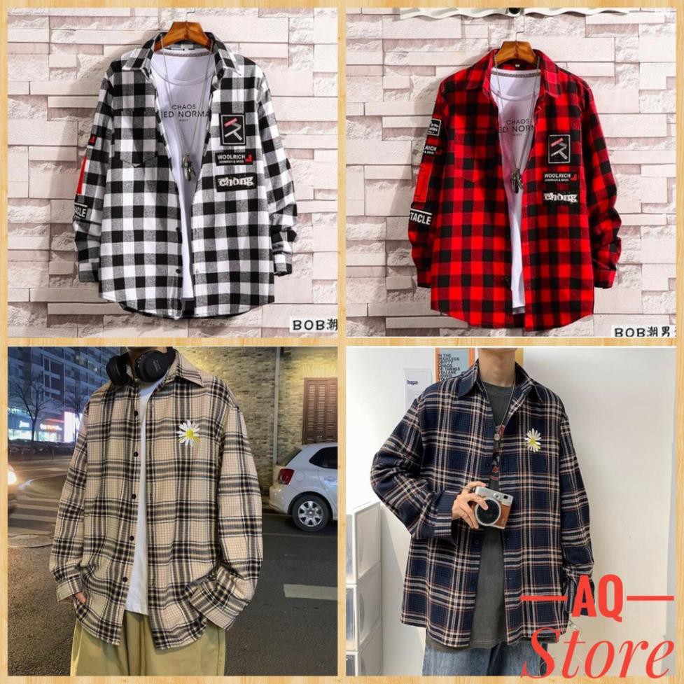 Áo Sơ Mi Flannel Caro Nam Nữ chống nắng Áo Khoác Sơ Mi Caro Flannel Nam Nữ đi nắng Phong Cách Hàn - QSTORE ⚡ ་