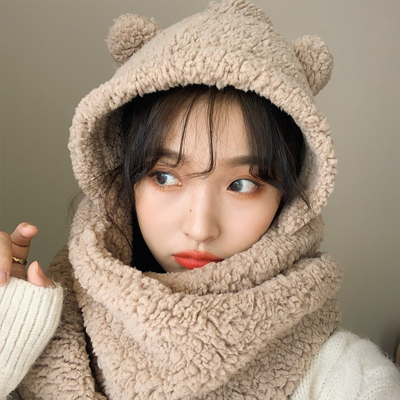 Mũ kèm khăn quàng cổ hình tai gấu ngọt ngào dễ thương cho nữ