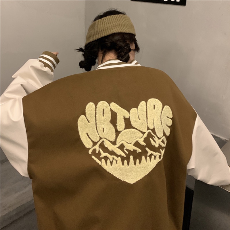 【ZHELIHANGFEI】Áo Khoác Bóng Chày Tay Dài Form Rộng Theo Phong Cách Preppy Mỹ Dễ Phối Đồ