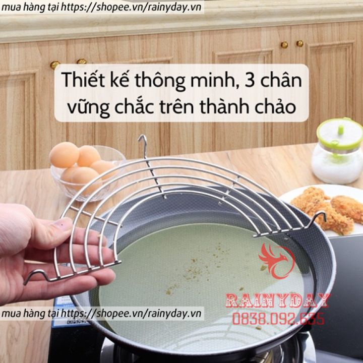 Vỉ gác chảo chiên ráo dầu rán dầu mỡ loại dày bằng inox cỡ 24-26-28-30cm