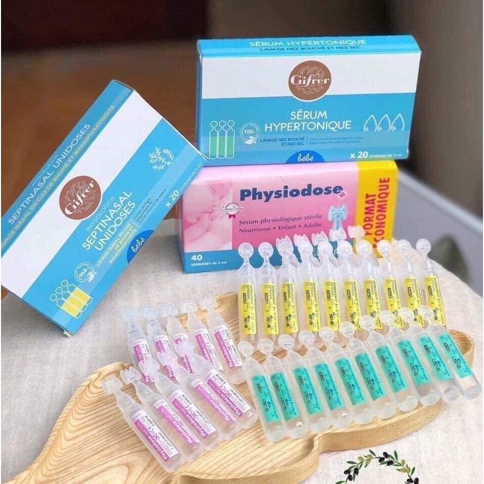 Nước muối muối sinh lý Hồng/Xanh/Vàng Physiodose Pháp [ib chọn màu]