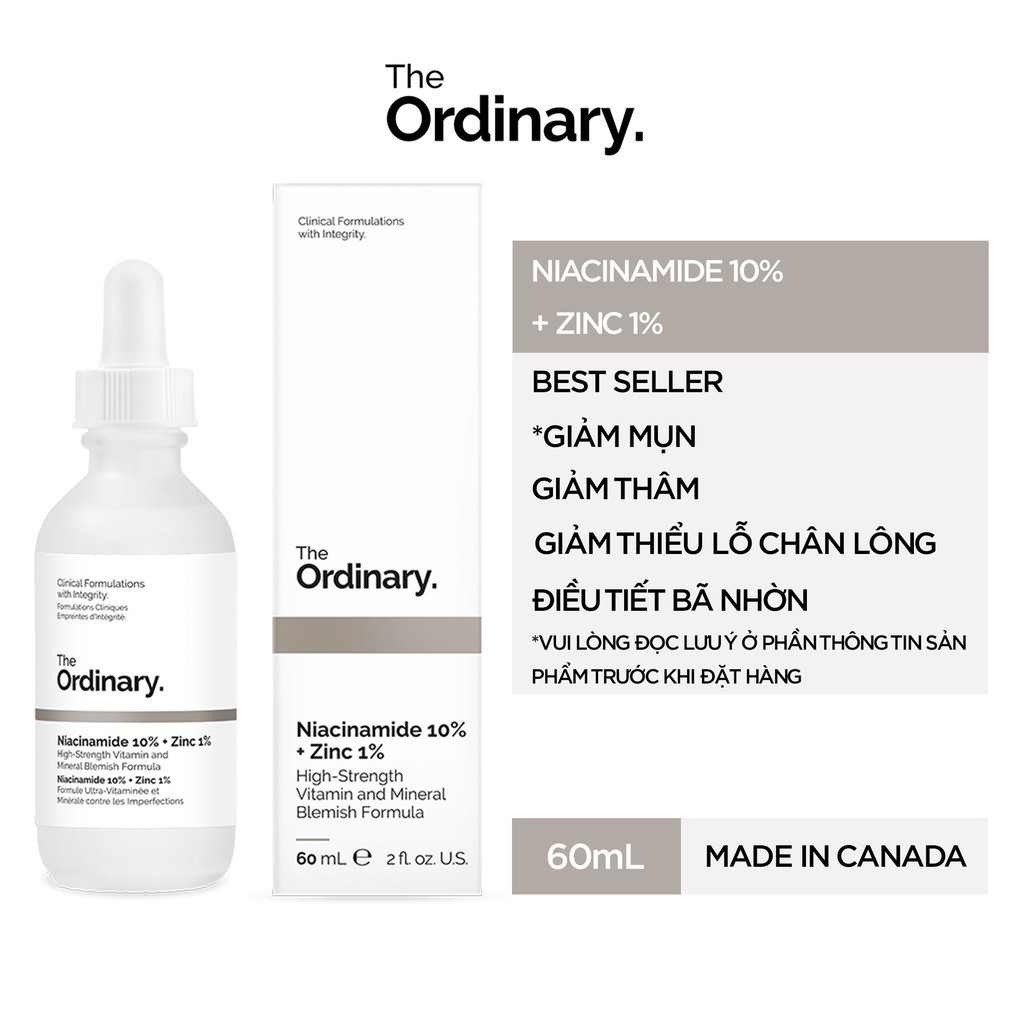 Serum Niacinamide 10% + Zinc 1% The Ordinary - Tinh Chất The Ordinary kiềm dầu, giảm mụn, giảm thâm 60mL