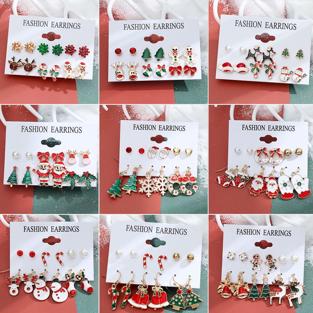Set 6 Đôi Khuyên Tai Thời Trang Giáng Sinh