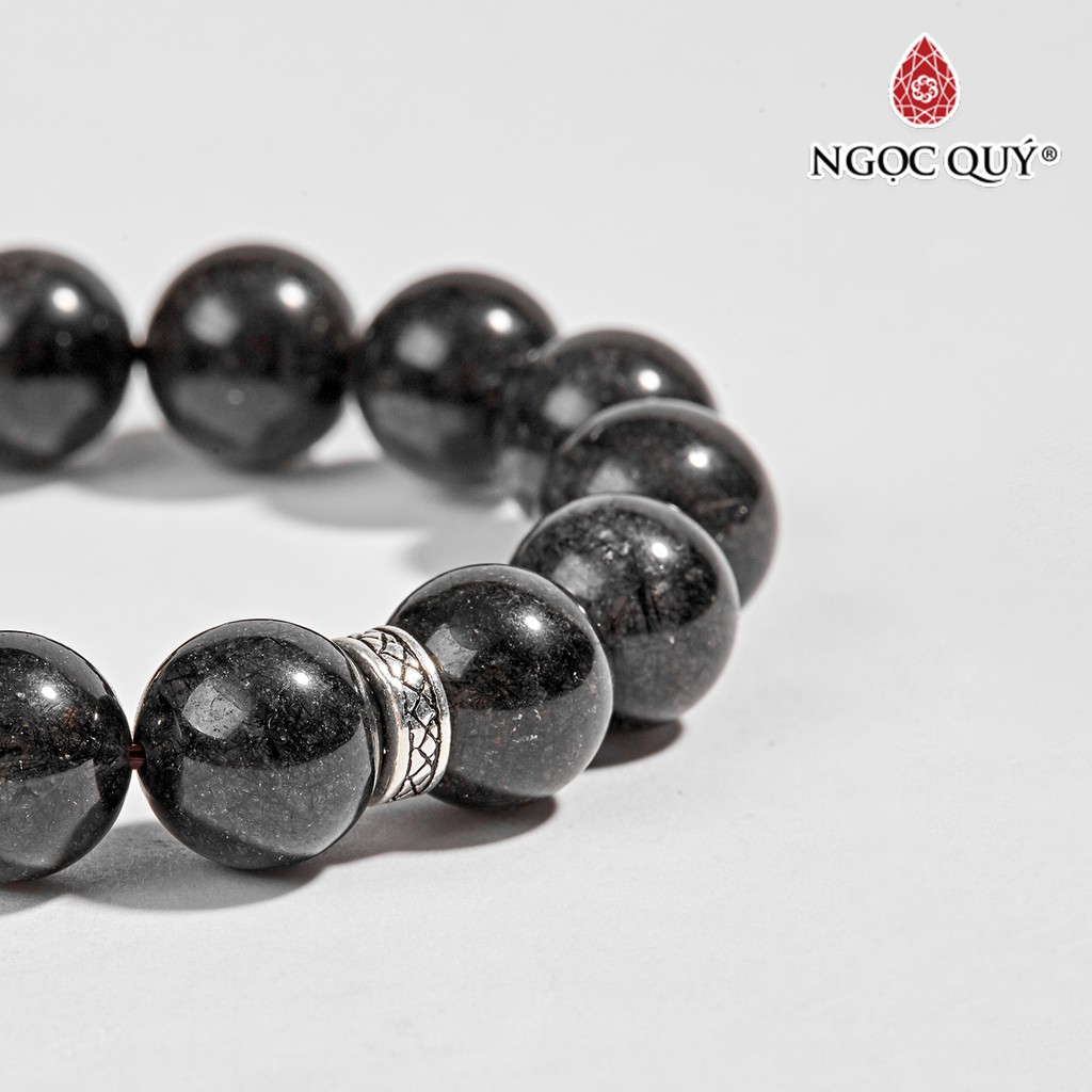 Vòng tay TA tóc đen phối charm lục tự treo hạt 12mm - Ngọc Quý