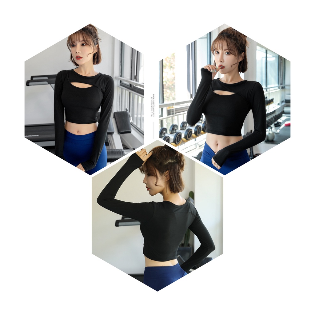 Áo croptop nữ tay dài ôm body khoét ngực sexy, áo thun nữ tập gym co giãn đa chiều thấm hút mồ hôi CROP10