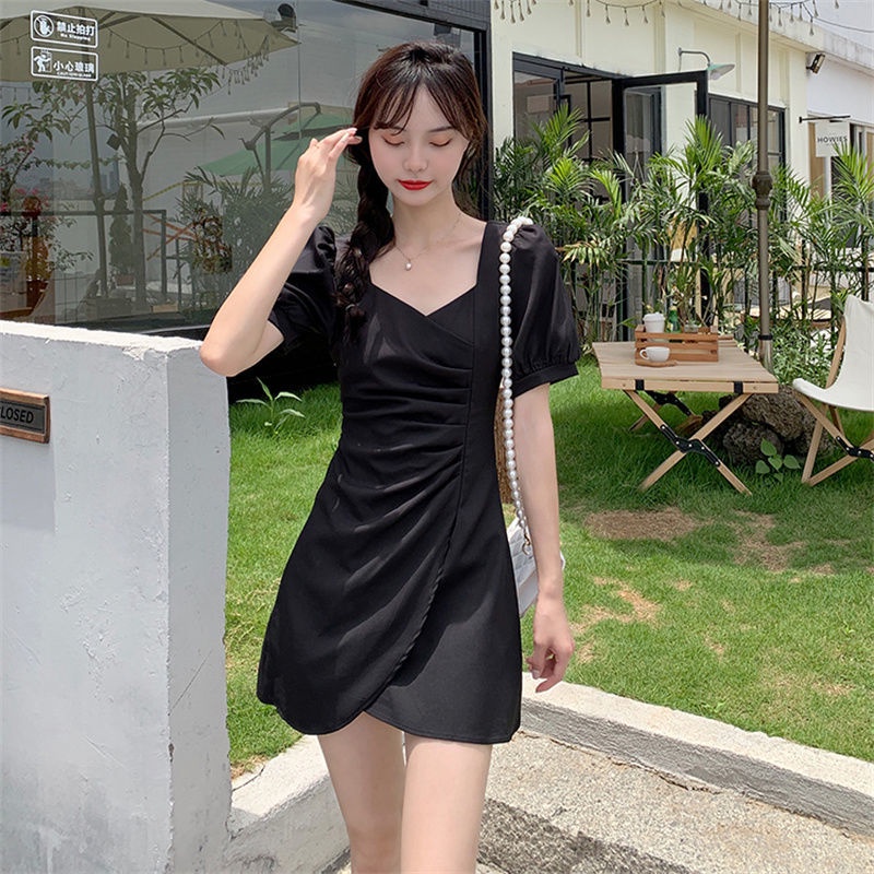 Đầm Ngắn Mỏng Cổ Vuông Tay Phồng Kiểu Pháp Thời Trang Mùa Hè Mới Cho Nữ