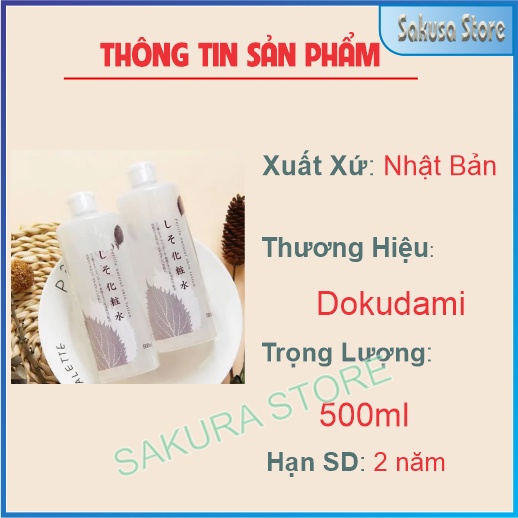 Nước hoa hồng Toner diếp cá tía tô Dokudami 500ml Nhật Bản giúp cải thiện da