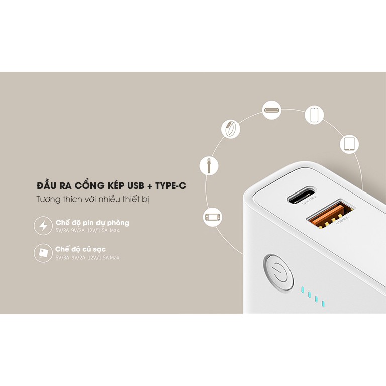 Pin Sạc Dự Phòng kiêm Cốc sạc Củ Sạc Baseus 10.000 mAh 2in1 (hỗ trợ sạc nhanh 18w)