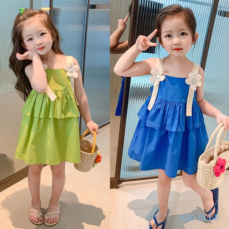 Đầm Hai Dây Xếp Tầng Phong Cách Hàn Quốc Xinh Xắn Dành Cho Bé Gái