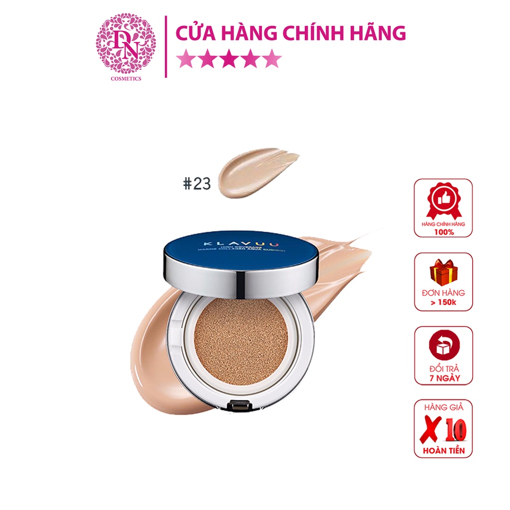 Phấn Nước Klavuu Xanh Blue Pearlsation High Coverage Marine Collagen Aqua Cushion - Cấp Ẩm Cho Da Khô