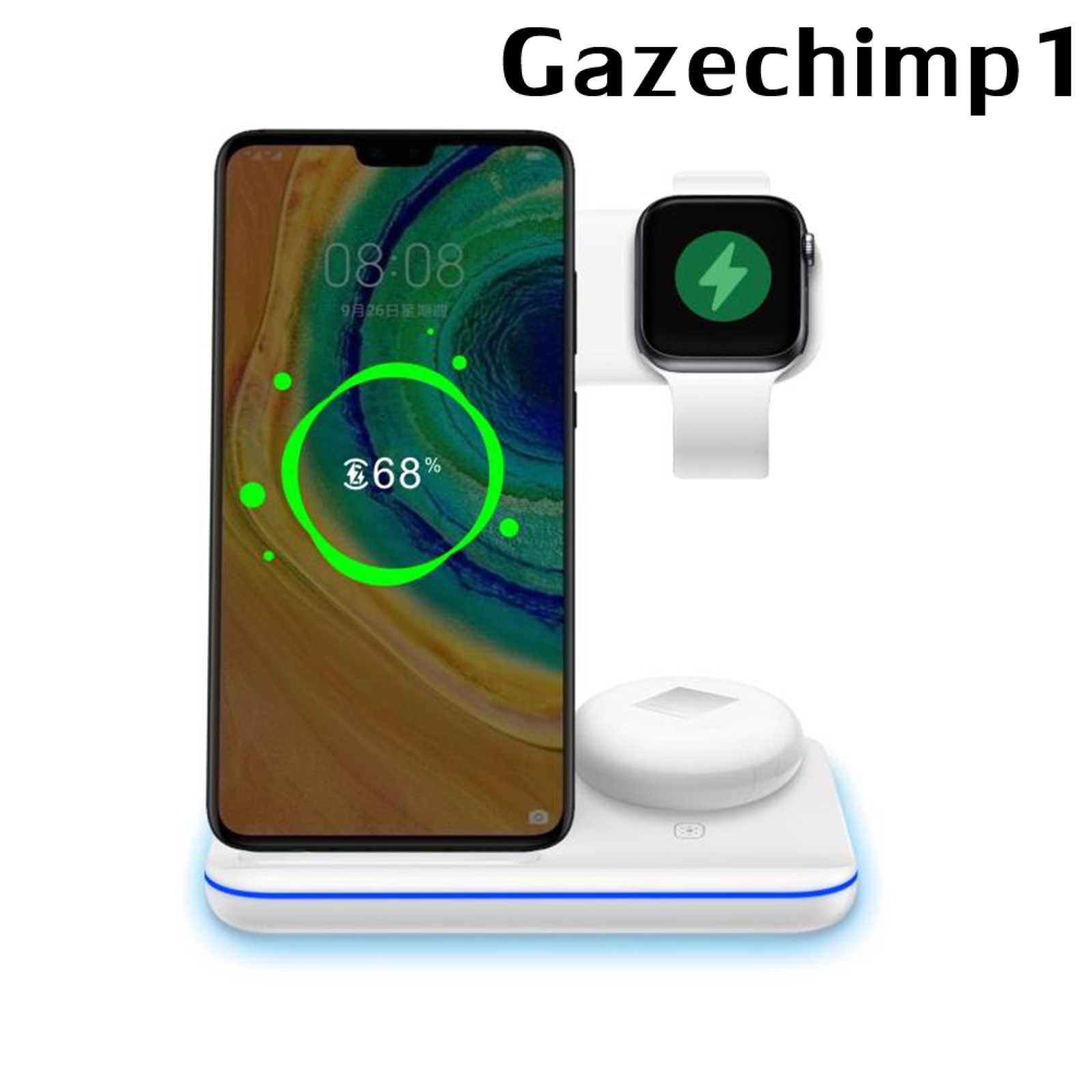 [GAZECHIMP1] Wireless Charger Stand, 15W Fast Wireless Charge Station 3 in 1 Charging for Apple Watch, for Airpods, for iPhone 11/11pro/X/XS/XR/Xs Max/8/8 Plus