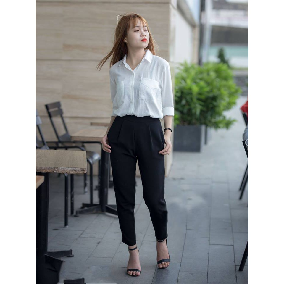 Quần Baggy 9 Tấc Nữ Kiểu Công Sở Dáng Đẹp Mẫu Lật Lai