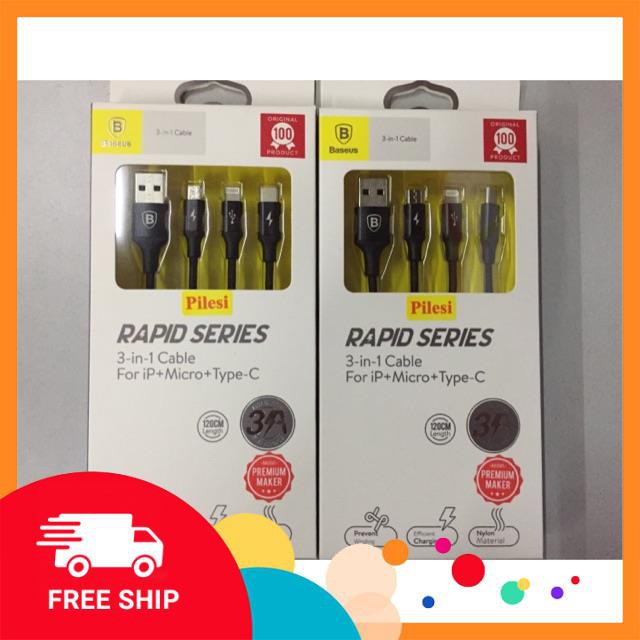 Cáp sạc3 đầu Baseus Usb Cable MiCro + Lightning + Type C