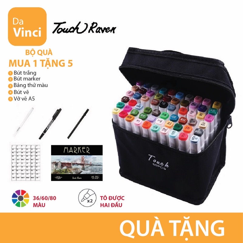 [ DaVinci ] Bút Marker Touch Raven 24/36/60/80 Màu Marker cho học sinh