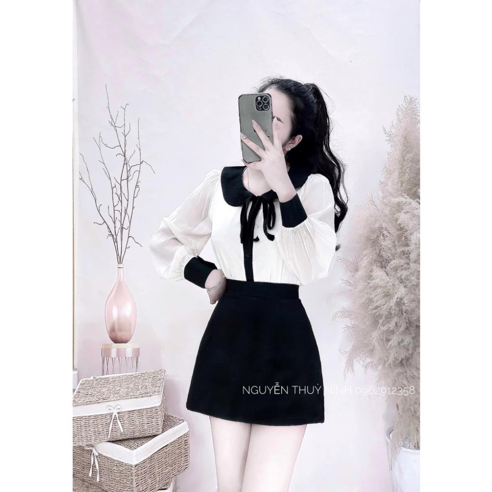 [ 𝐅𝐑𝐄𝐄 𝐒𝐇𝐈𝐏 ] SÉT CHÂN VÁY ÁO SƠ MI CỔ SEN DÀI TAY + CV CHỮ A CÓ KOTS TRONG
