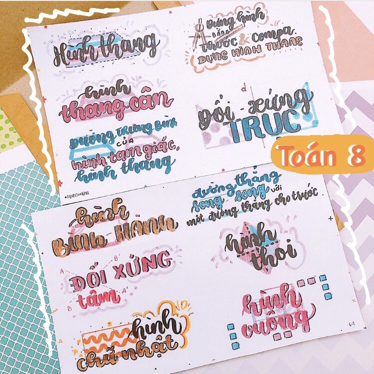 Sticker Tiêu đề Toán 8, 9 - Có đầy đủ tiêu đề hình học và đại số cho cả năm học