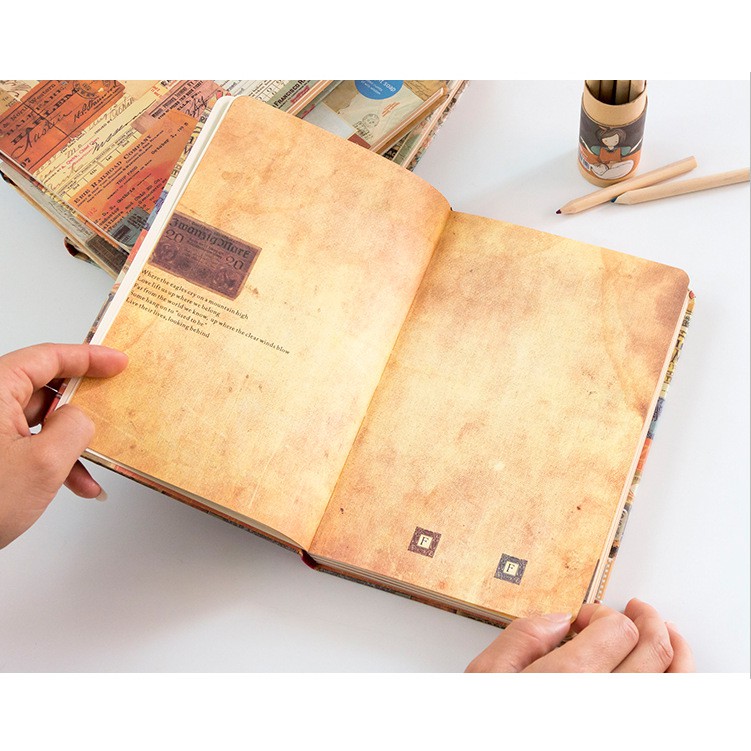 Sổ tay A5 bìa cứng to Retro vintage tem thư dày đẹp ghi chép trang trí lưu bút làm bullet journal BUKAO