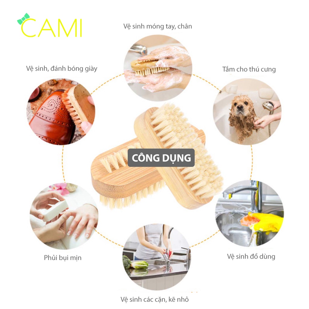 Bàn chải cán gỗ, nhỏ gọn tiện lợi sử dụng trong vệ sinh giày dép và vệ sinh móng tay - Cami - CMPK239