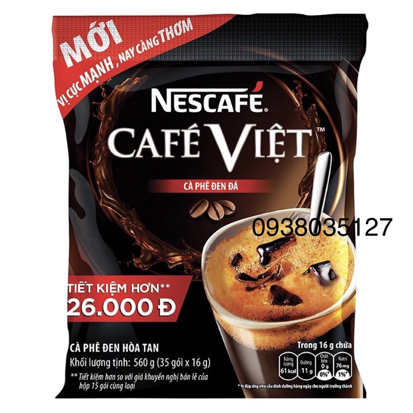 NESCAFE - CAFE VIỆT HOÀ TAN ĐEN ĐÁ (Bịch 35 gói x 16 gram) và mẫu mới 37 gói x16gr - Date T09/2022