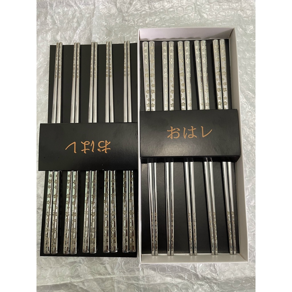 Chục đũa inox 304 Nhật cao cấp đầu vuông hoa văn Hcm