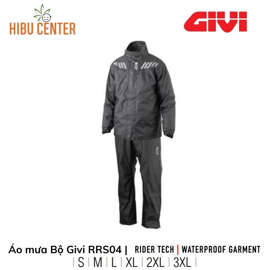 Áo Mưa Bộ GIVI Rrs04 Rider Tech | Rain Suit Black Grey | Dành Cho Người Đi Xe Máy Đường Xa, Chống Mưa / Nắng Tốt