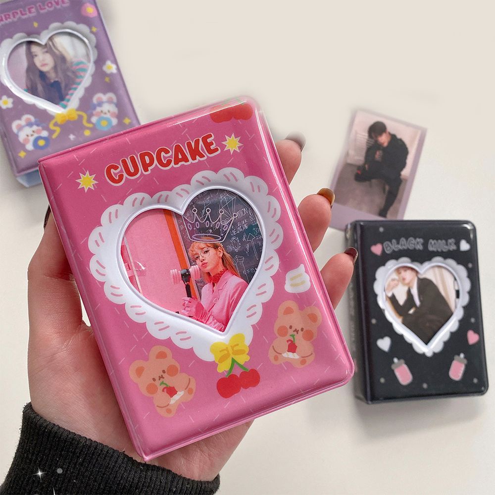 Album ảnh 3 inch PVC cắt hình trái tim mini văn phòng phẩm lưu trữ bưu thiếp/ nhiều màu