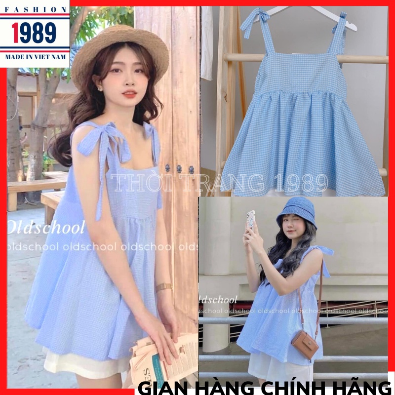 SET áo babydoll baby blue kèm quần (hàmg có sẵn) Set áo babydoll 2 dây kẻ xanh xốp kèm quần sooc trắng THỜI TRANG 1989