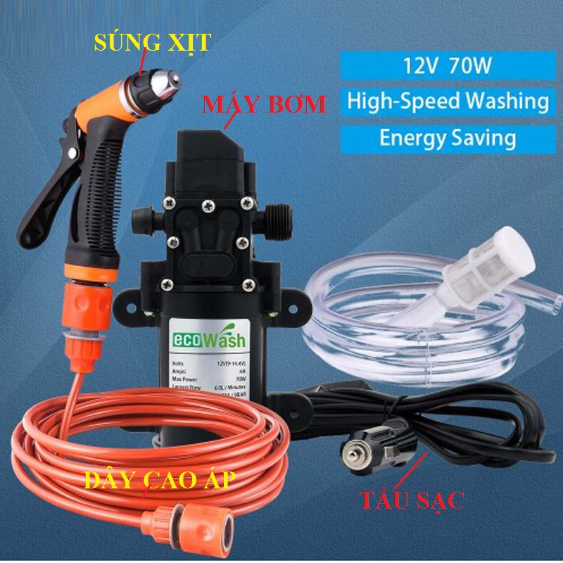 MÁY RỬA XE 12V SIÊU VIP- MÁY RỬA XE Ô TÔ KÈM TẨU SẠC 12V