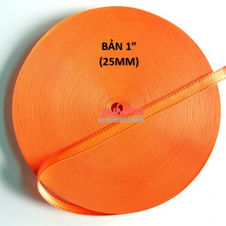 Dây đai dệt bẹ cột hàng bản 25mm 100 mét Cam - đen