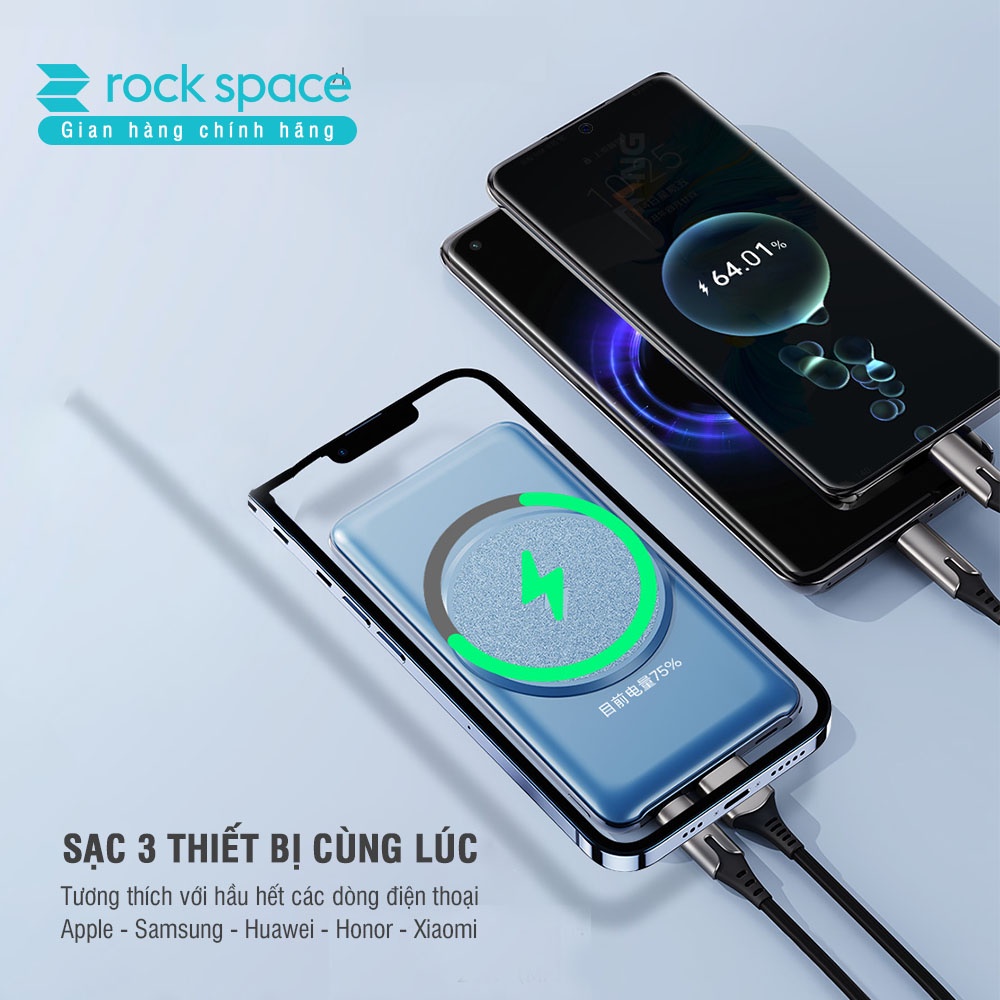 Pin sạc dự phòng không dây Rockspace P88 sạc nhanh PD 20W dung lượng 10000mAh, sạc nhanh cho ip12, ip13 Hàng chính hãng