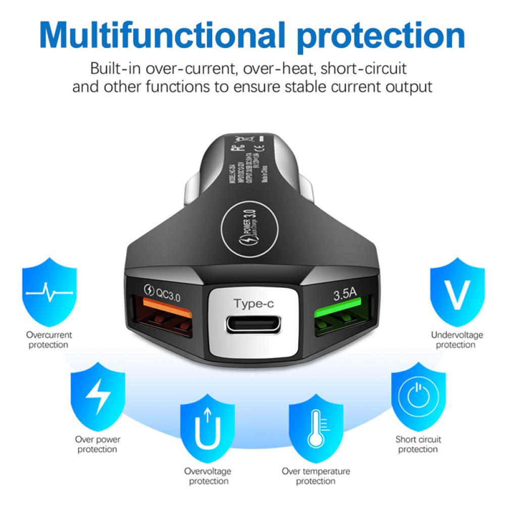 Cốc Sạc Nhanh 3 Cổng QC3.0 3.5A I5P5 Cho Xe Hơi